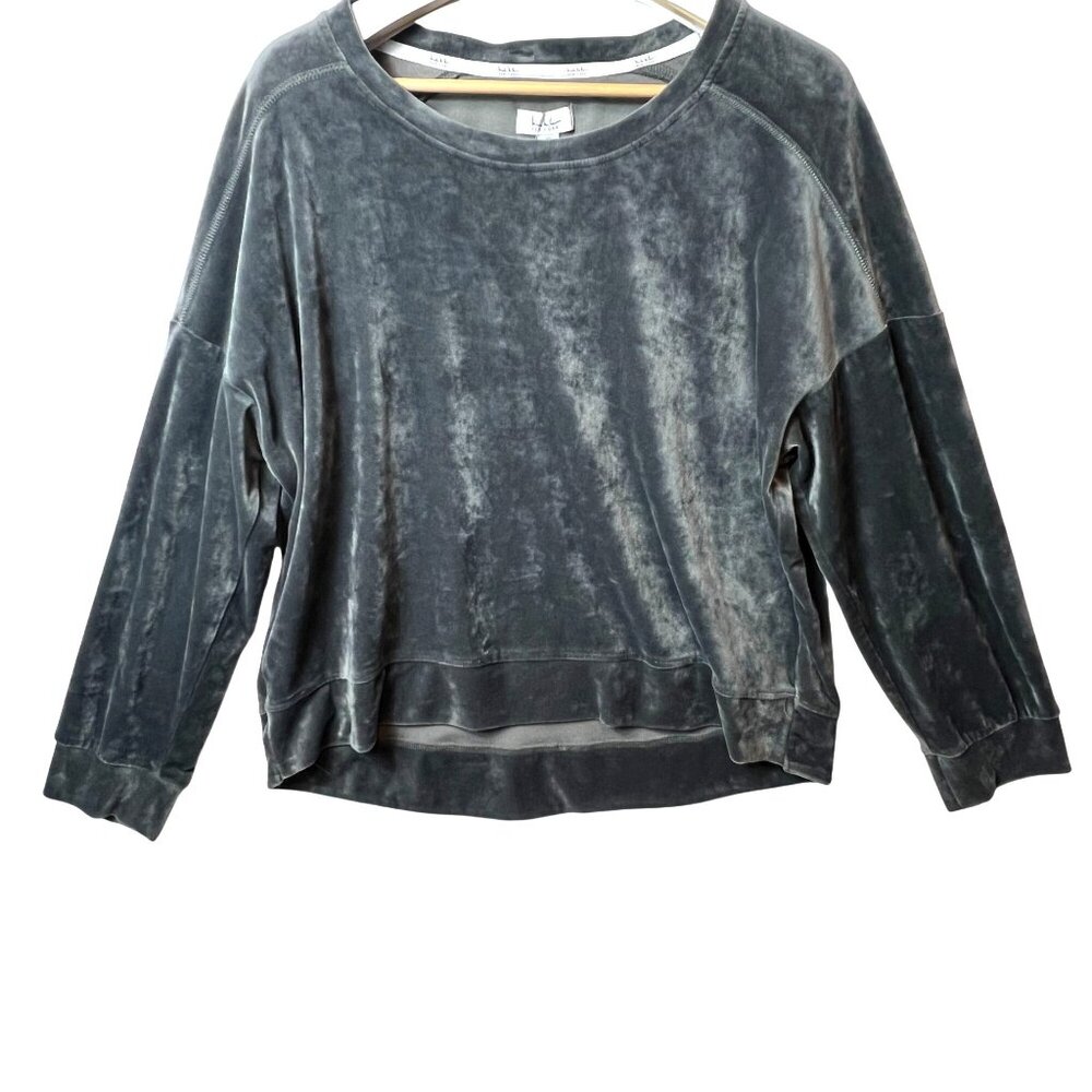 Nicole Miller New York XL Velvet-Like Gray Long Sleeve Pullover Top